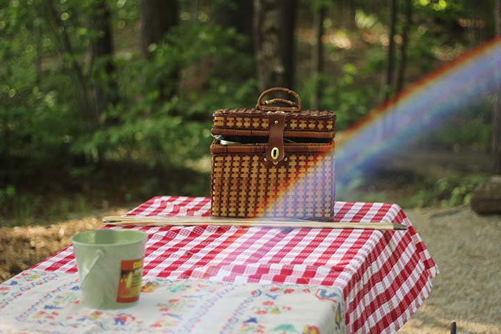 picnic table and basket