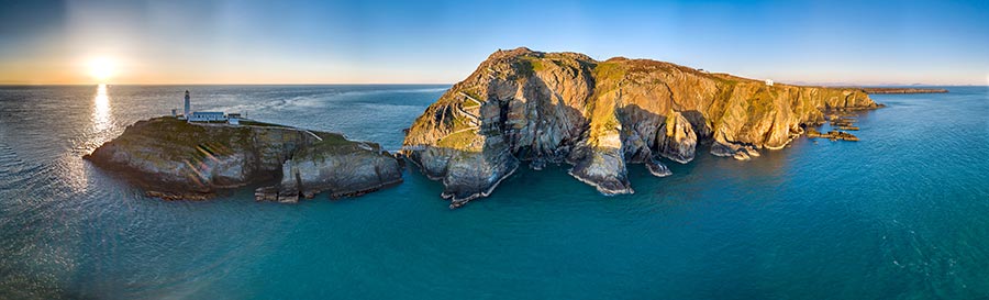 Aerial view of the beautiful cliffs close to the historic South Stack lighthouse on Anglesey - Wales, United Kingdom